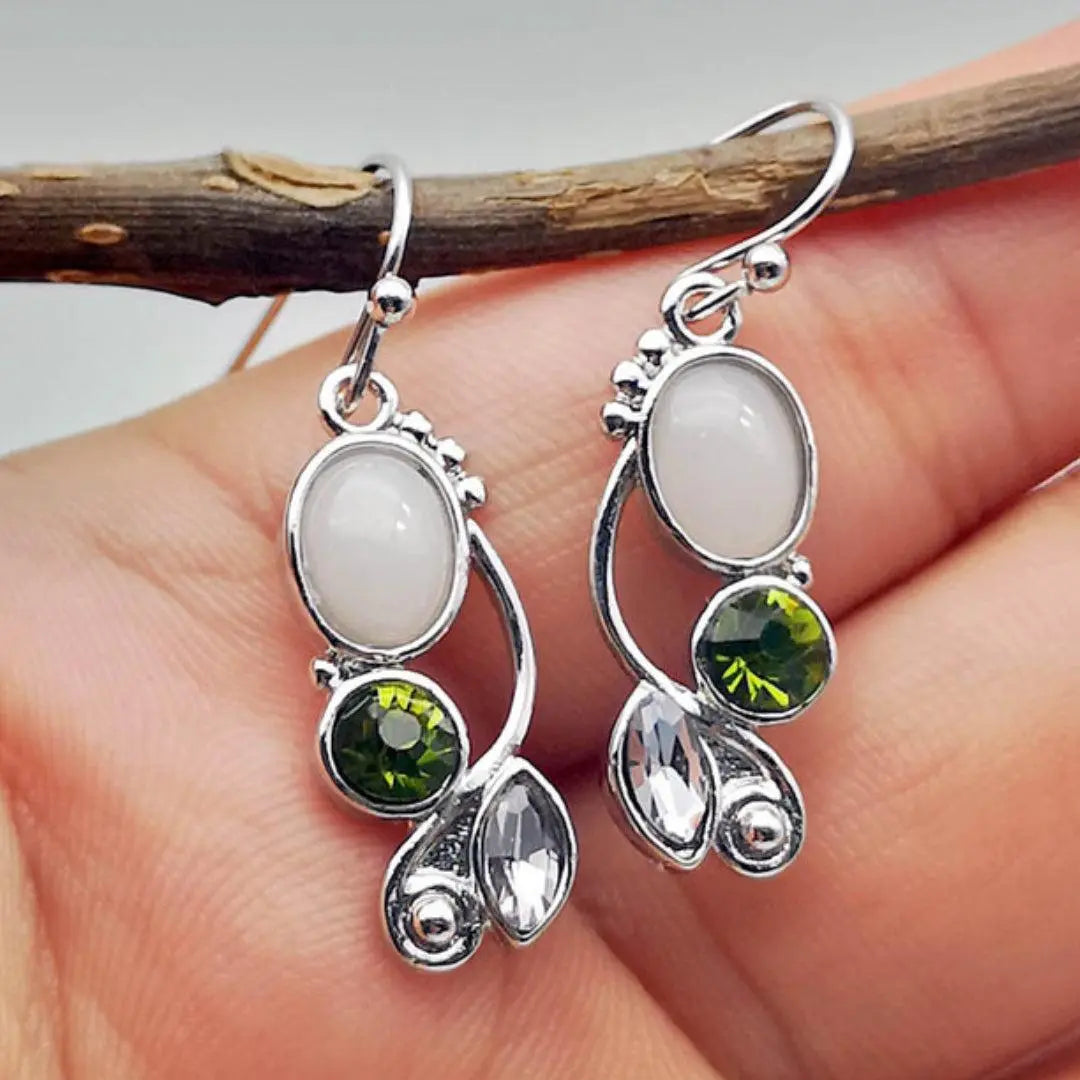 Vintage'owe kolczyki z księżycowym kamieniem i kryształami