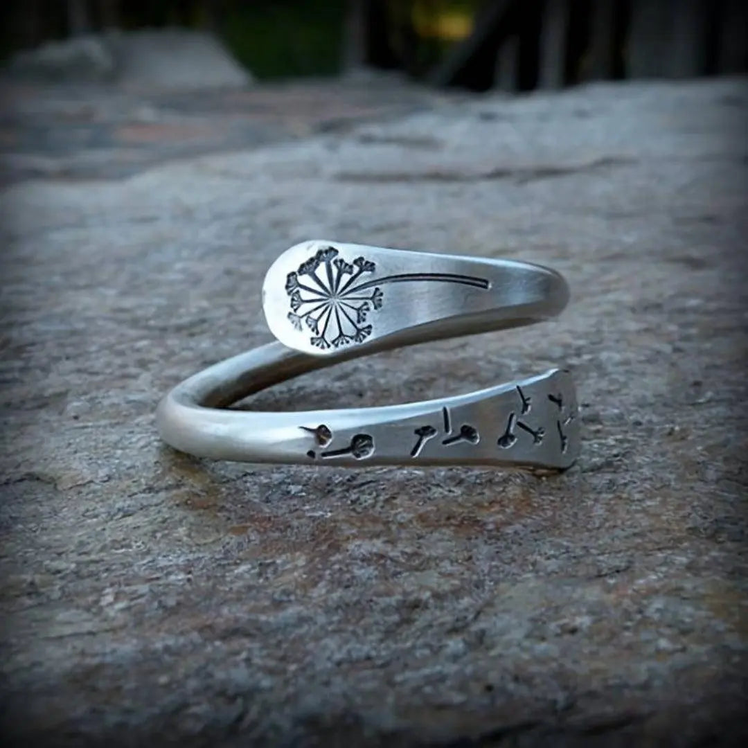 Vintage otwarty pierścień z dmuchawcami