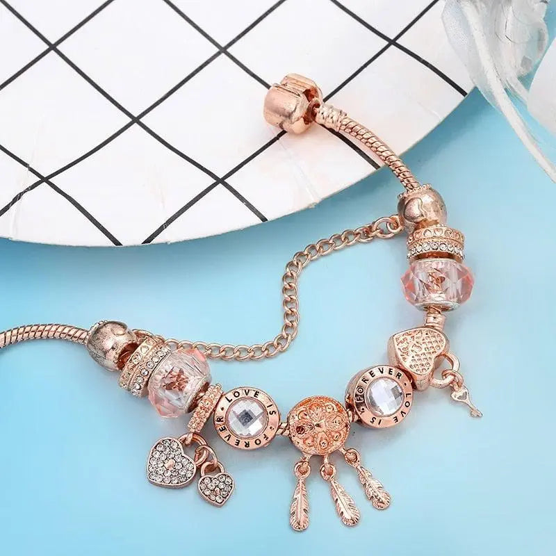 Bransoletka z różami i motywami z charmów ze srebra sterlingowego w stylu snu