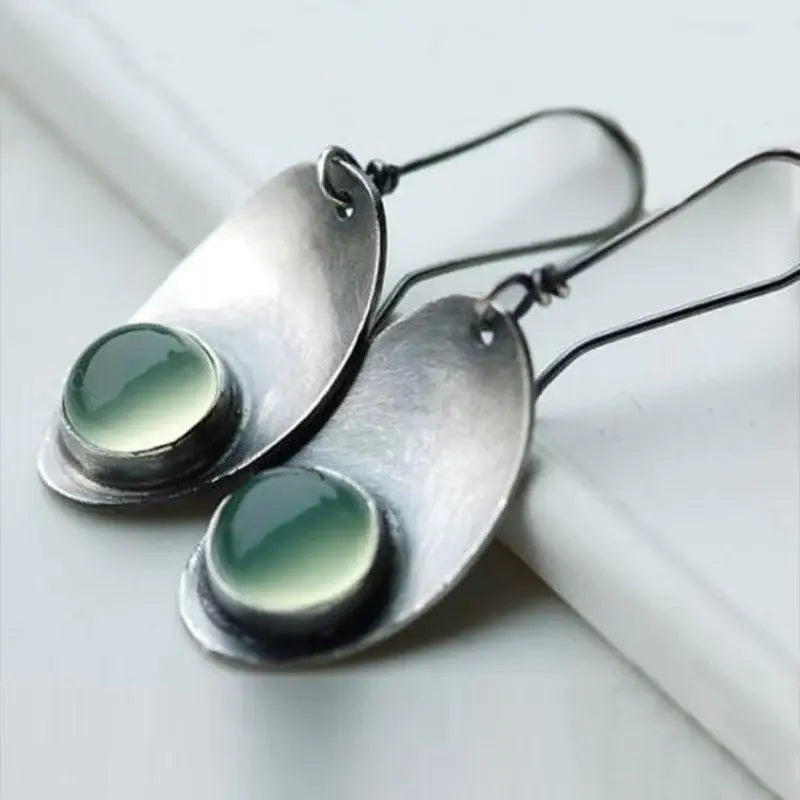 Vintage'owe kolczyki z zielonym kryształem w srebrze sterlingowym