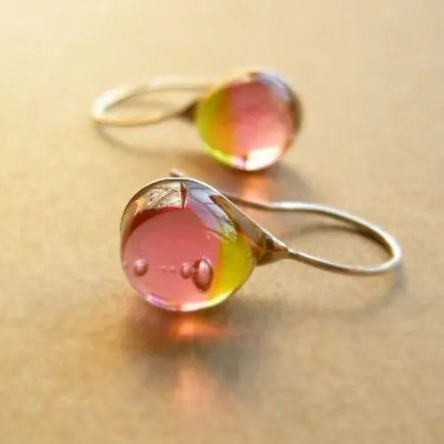 Złote Szklane Kolczyki Krople Vintage