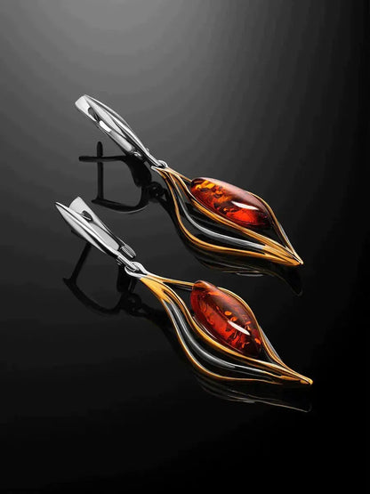 Srebrne wiszące kolczyki z ogniem