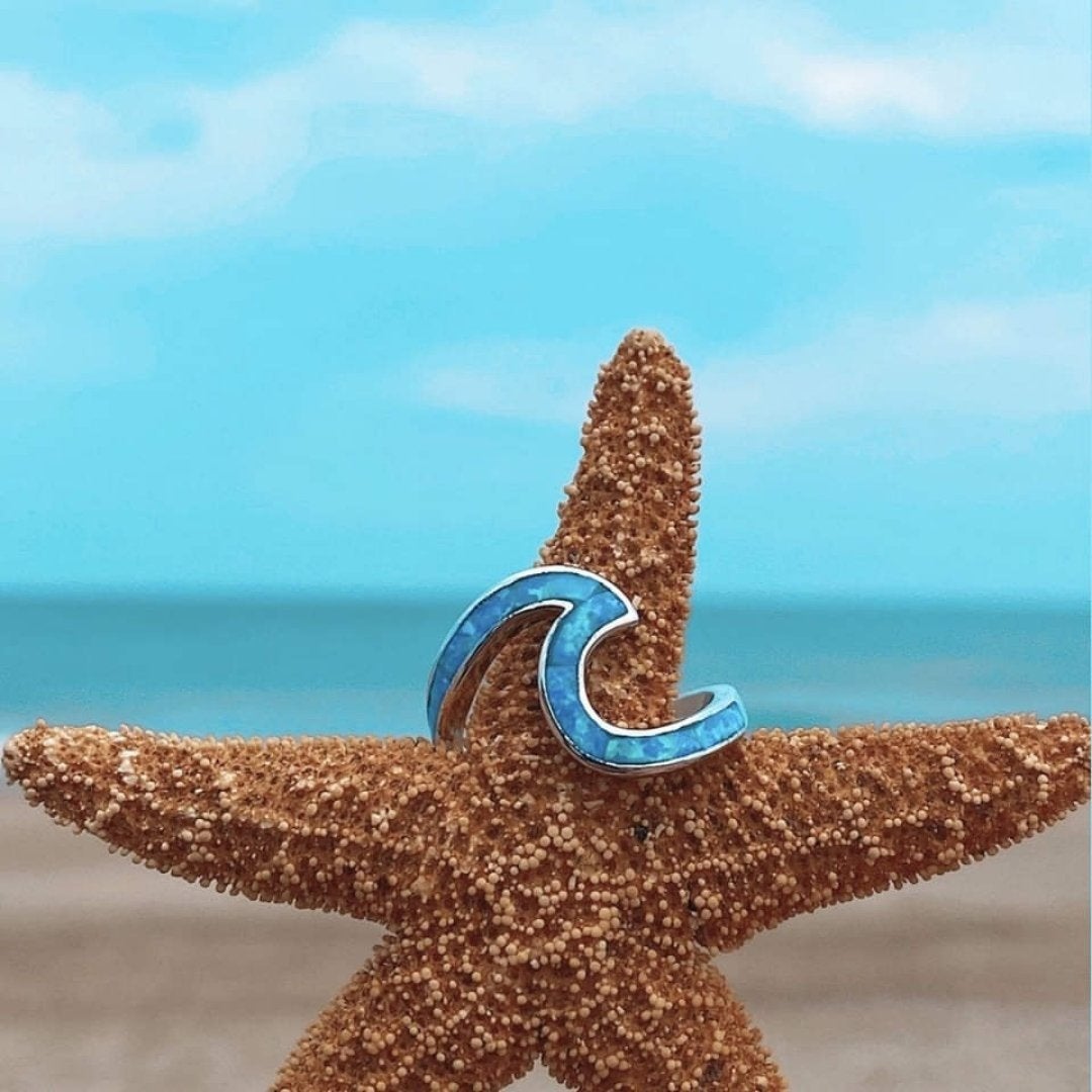 Pierścień Morska Fala z Opalem i Srebrze