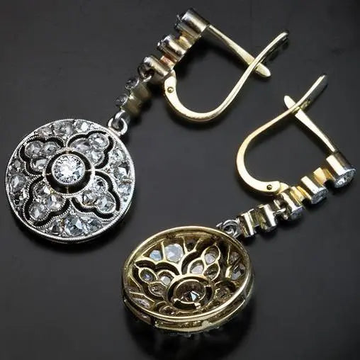 Okrągłe wiszące kryształowe vintage kolczyki