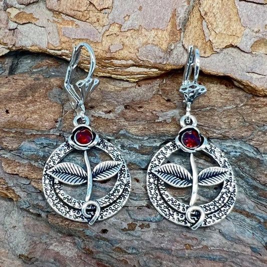 Vintage'owe kolczyki z naturalnym kryształem w srebrze