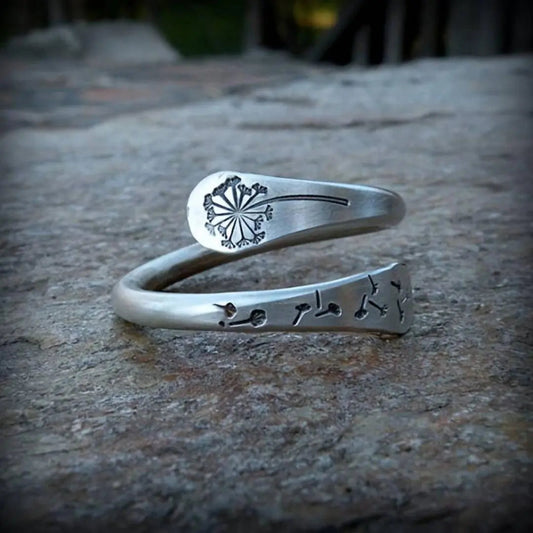 Vintage otwarty pierścień z dmuchawcami