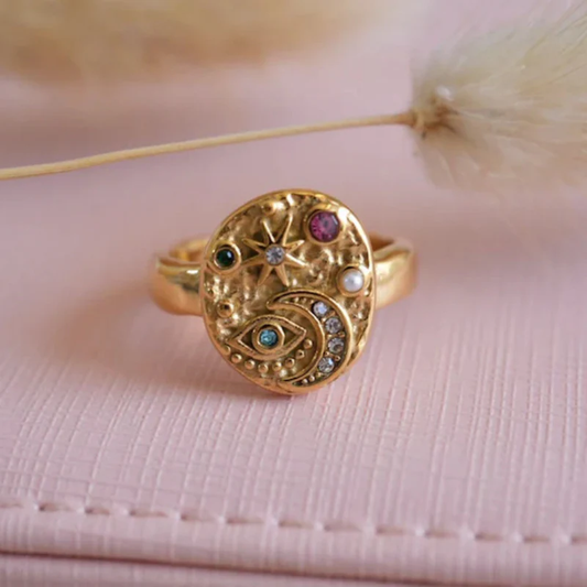 Vintage złota kolorowa pierścionek z wstawionymi kamieniami