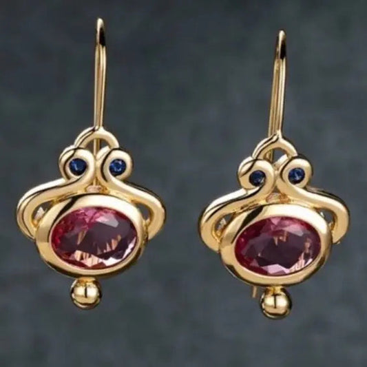 Vintageowe złote różowe kolczyki