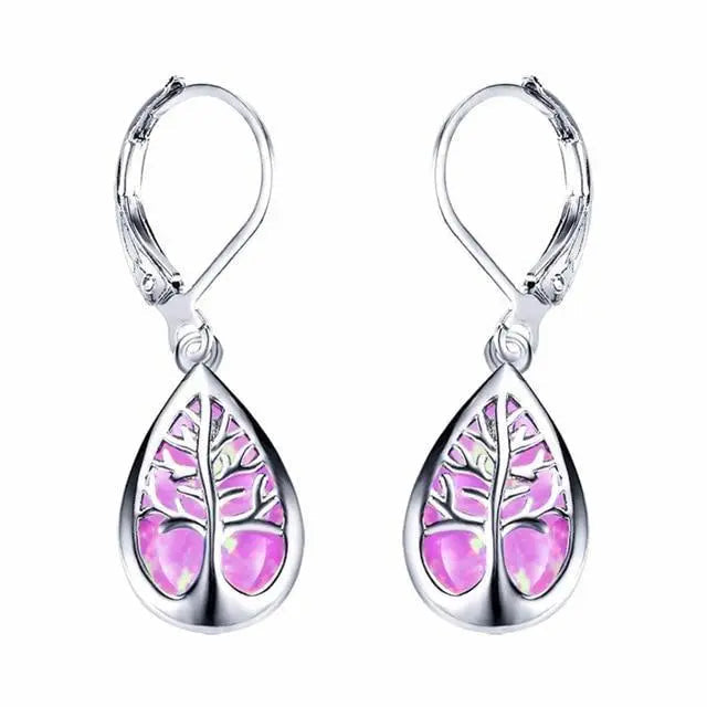 Kolczyki Drzewo Życia z opalem i srebrem